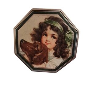 TIN BOX Girl & Chocolate Retriever by Mille Lacs M. Company Cookie Wisconsin VTG